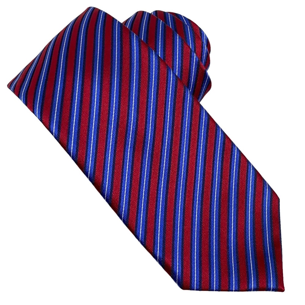 Countess Mara Silk Tie Mens Red Blue Striped Classic Preppy Business Formal